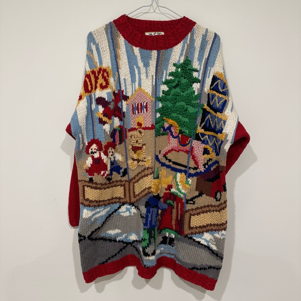 Vintage Heirloom Collectibles Ugly Christmas Sweater Toy Shop Knit Size M Long
